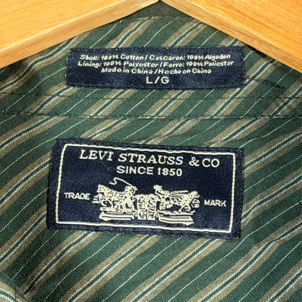 Levi‎ Strauss Co Mens Long Sleeve Button Down Shirt Green Plaid Lined Size L - Picture 6 of 13
